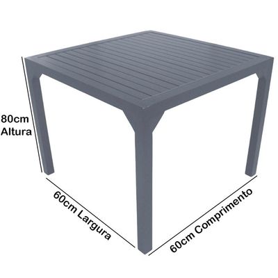 Mesa Quadrada Haiti 60cm Tampo Ripado Em Alumínio Trama Chumbo