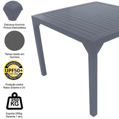 Mesa Quadrada Haiti 60cm Tampo Ripado Em Alumínio Trama Chumbo