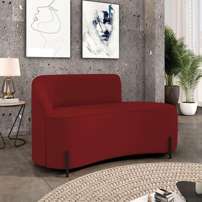 Sofá 2 Lugares Orgânico 140cm Pé Ferro Preto Morgan Veludo Marsala