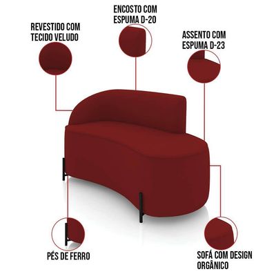 Sofá 2 Lugares Orgânico 140cm Pé Ferro Preto Morgan Veludo Marsala