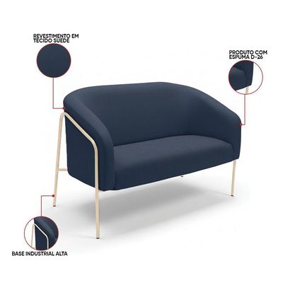 Sofá 2 Lugares Namoradeira Stella Industrial Alta Champanhe Suede D03 - D'rossi Cor Azul Marinho