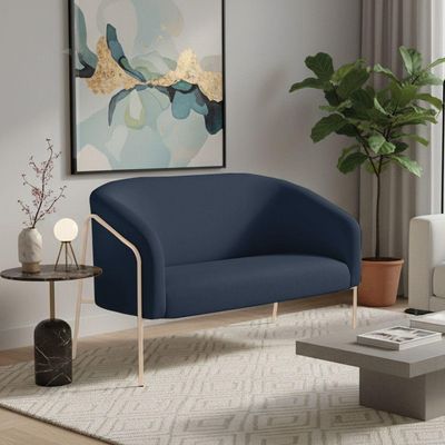 Sofá 2 Lugares Namoradeira Stella Industrial Alta Champanhe Suede D03 - D'rossi Cor Azul Marinho