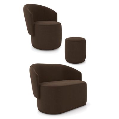 Sofá Namoradeira Com Poltrona E Puff Orgânico Sala Malu Suede M11 - D'rossi Marrom