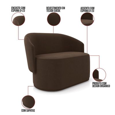 Sofá Namoradeira Com Poltrona E Puff Orgânico Sala Malu Suede M11 - D'rossi Marrom