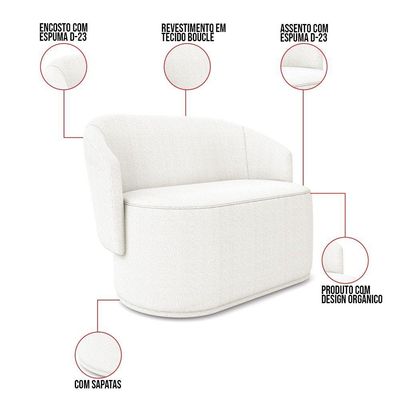 Sofá Namoradeira Com Poltrona E Puff Orgânico Sala Malu Bouclê Off White M11 - D'rossi