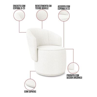 Sofá Namoradeira Com Poltrona E Puff Orgânico Sala Malu Bouclê Off White M11 - D'rossi