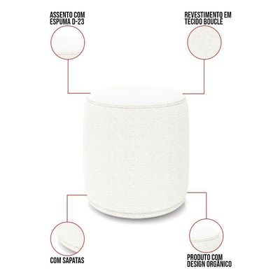 Sofá Namoradeira Com Poltrona E Puff Orgânico Sala Malu Bouclê Off White M11 - D'rossi