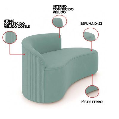 Sofá 2 Lugares Orgânico 140 Cm Morgan Cotelê Ext/veludo D03 - D'rossi Cor Menta