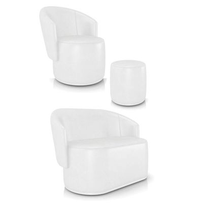 Sofá Namoradeira Com Poltrona E Puff Orgânico Sala Malu Sintético Pu Branco M11 - D'rossi