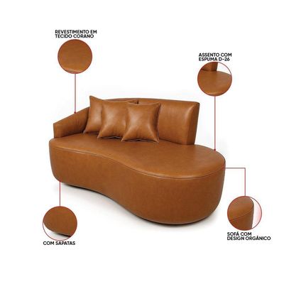 Sofá 2 Lugares Orgânico 140 Cm Morgan Sintético Pu Whisky D03 - D'rossi