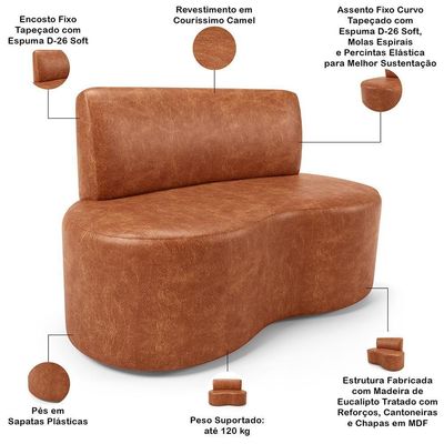 Sofá 2 Lugares Orgânico Para Sala De Estar Living Larissa L02 Couríssimo Camel - Lyam Decor