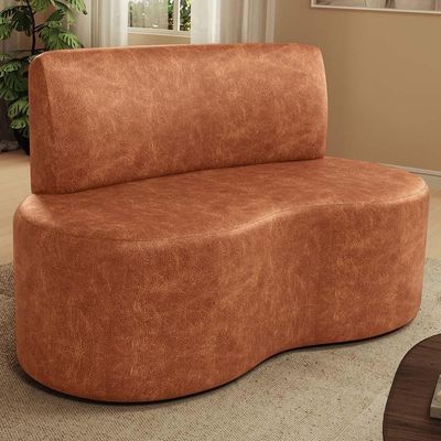 Sofá 2 Lugares Orgânico Para Sala De Estar Living Larissa L02 Couríssimo Camel - Lyam Decor