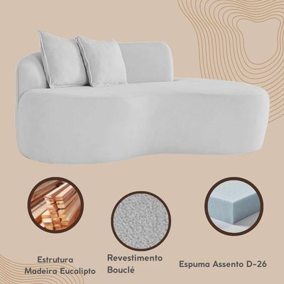 Sofá Feijão De Canto Curvado Elegante 2 Lugares Bouclé Cor:bouclé Cinza