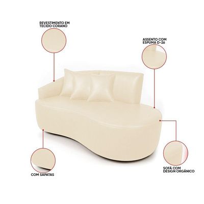 Sofá 2 Lugares Orgânico 140 Cm Morgan Sintético Pu Bege D03 - D'rossi