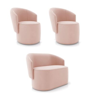 Sofá Namoradeira E 2 Poltronas Orgânica Para Sala Malu Veludo M11 - D'rossi Rose