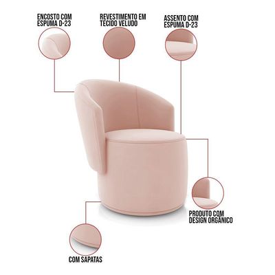 Sofá Namoradeira E 2 Poltronas Orgânica Para Sala Malu Veludo M11 - D'rossi Rose