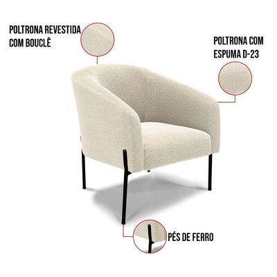 Sofá Namoradeira E 2 Poltronas Pé Ferro Pto Stella Bouclê D03 - D'rossi Menta