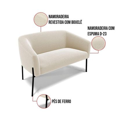 Sofá Namoradeira E 2 Poltronas Pé Ferro Pto Stella Bouclê D03 - D'rossi Menta