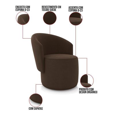 Sofá Namoradeira E 2 Poltronas Orgânica Para Sala Malu Suede Marrom M11 - D'rossi
