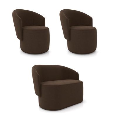 Sofá Namoradeira E 2 Poltronas Orgânica Para Sala Malu Suede Marrom M11 - D'rossi