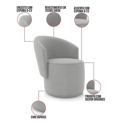 Sofá Namoradeira Com Poltrona E Puff Orgânico Sala Malu Suede Cinza M11 - D'rossi
