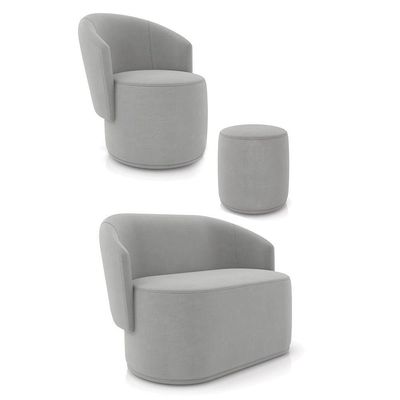 Sofá Namoradeira Com Poltrona E Puff Orgânico Sala Malu Suede Cinza M11 - D'rossi