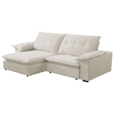 Sofá Retrátil E Reclinável Veludo 2,20m Lisboa - Conforto Premium E Design Elegante Bege