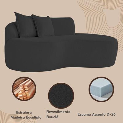Sofá Design Robusto Elegante Curvo Bouclé Preto