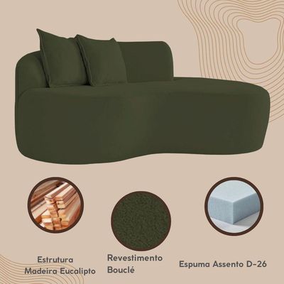 Sofá Sala Curvo 2 Lugares Bouclé Verde Musgo