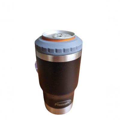 Copo Térmico 4 Em 1 Com Tampa Porta Latas E Long Neck Plasvale Preto