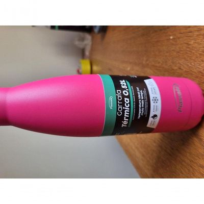 Garrafa Térmica De Inox Parede Dupla 520ml Plasvale Rosa