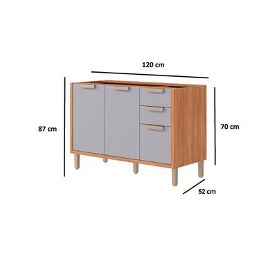 Balcão De Cozinha Modulado S/ Tampo Eloise C/ 2 Portas E 3 Gavetas 120cm Cinamomo/off White - Mgm