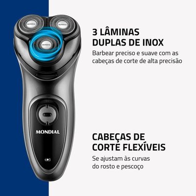 Barbeador Elétrico Mondial Power Shave 3 Lâminas Duplas 5w Be-02 Preto/prata Bivolt