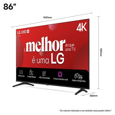 Smart TV 86” 4K LG UHD 86UA85 com Processador a7 AI Gen8 HDR10 WebOS 25 Charcoal Black