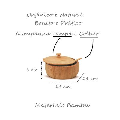 Açucareiro Farinheiro Tampa e Colher Pote Bambu ECO