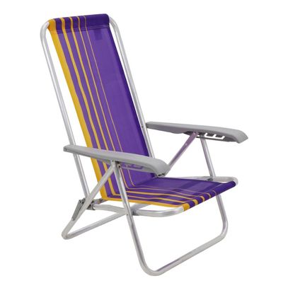 Cadeira de Praia Reclinável Tramontina Bali Baixa em Alumínio Roxo e Amarelo