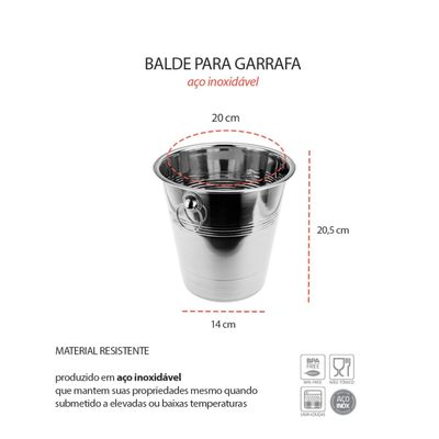 Balde de Gelo para Garrafas Aço Inox 4,5L Bar Restaurante