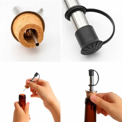 Bico Dosador com Rolha e Tampa Azeite Bebidas Inox 4un