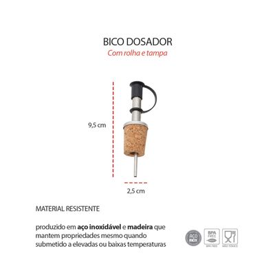 Bico Dosador com Rolha e Tampa Azeite Bebidas Inox 4un