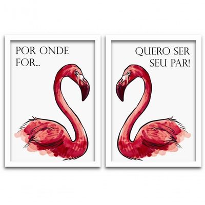 Conjunto Quadros 2pçs 40X60 Quero Ser Seu Par Moldura Branca