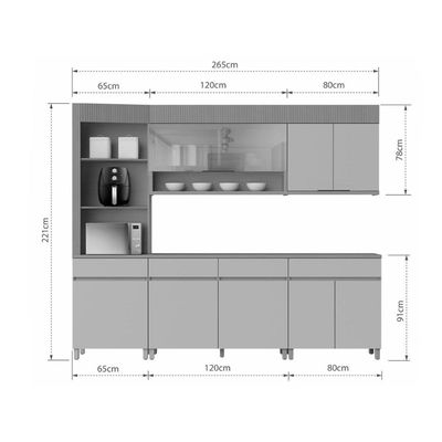 Cozinha Modulada Nesher Realeza 5 Peças CZ102 Carvalho/Greice
