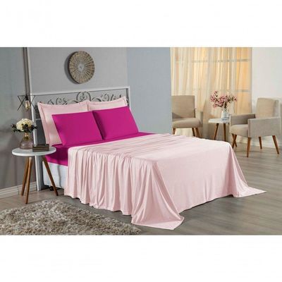 Jogo  Cama Solteiro Nobre 3 Peças Lençol  Elástico  30cm  Altura  100% Algodão  Rosa  Pink