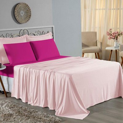 Jogo  Cama Solteiro Nobre 3 Peças Lençol  Elástico  30cm  Altura  100% Algodão  Rosa  Pink