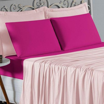 Jogo  Cama Solteiro Nobre 3 Peças Lençol  Elástico  30cm  Altura  100% Algodão  Rosa  Pink