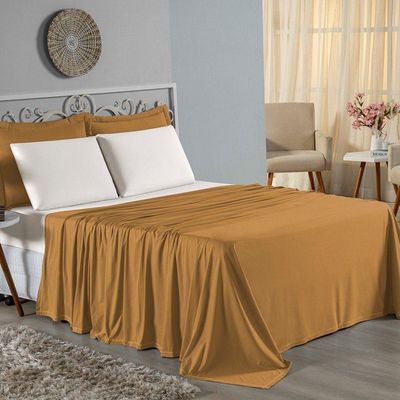 Jogo  Cama Queen Nobre 4 Peças Lençol  Elástico  30cm  Altura  100% Algodão  Cobre  Palha