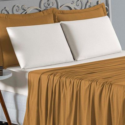 Jogo  Cama Queen Nobre 4 Peças Lençol  Elástico  30cm  Altura  100% Algodão  Cobre  Palha