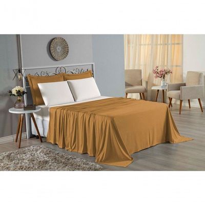 Jogo  Cama Queen Nobre 4 Peças Lençol  Elástico  30cm  Altura  100% Algodão  Cobre  Palha