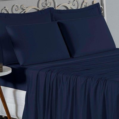 Jogo  Cama Solteiro Nobre 3 Peças Lençol  Elástico  30cm  Altura  100% Algodão  Azulmarinho