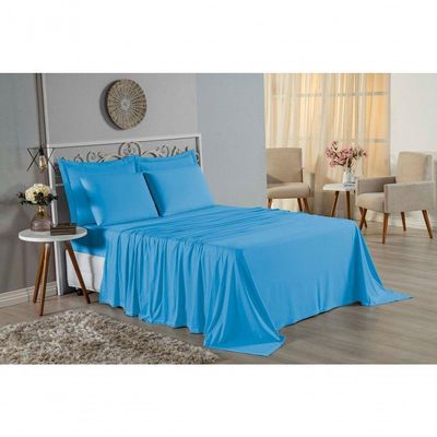 Jogo  Cama Solteiro Nobre 3 Peças Lençol  Elástico  30cm  Altura  100% Algodão  Turquesa