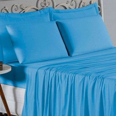 Jogo  Cama Solteiro Nobre 3 Peças Lençol  Elástico  30cm  Altura  100% Algodão  Turquesa